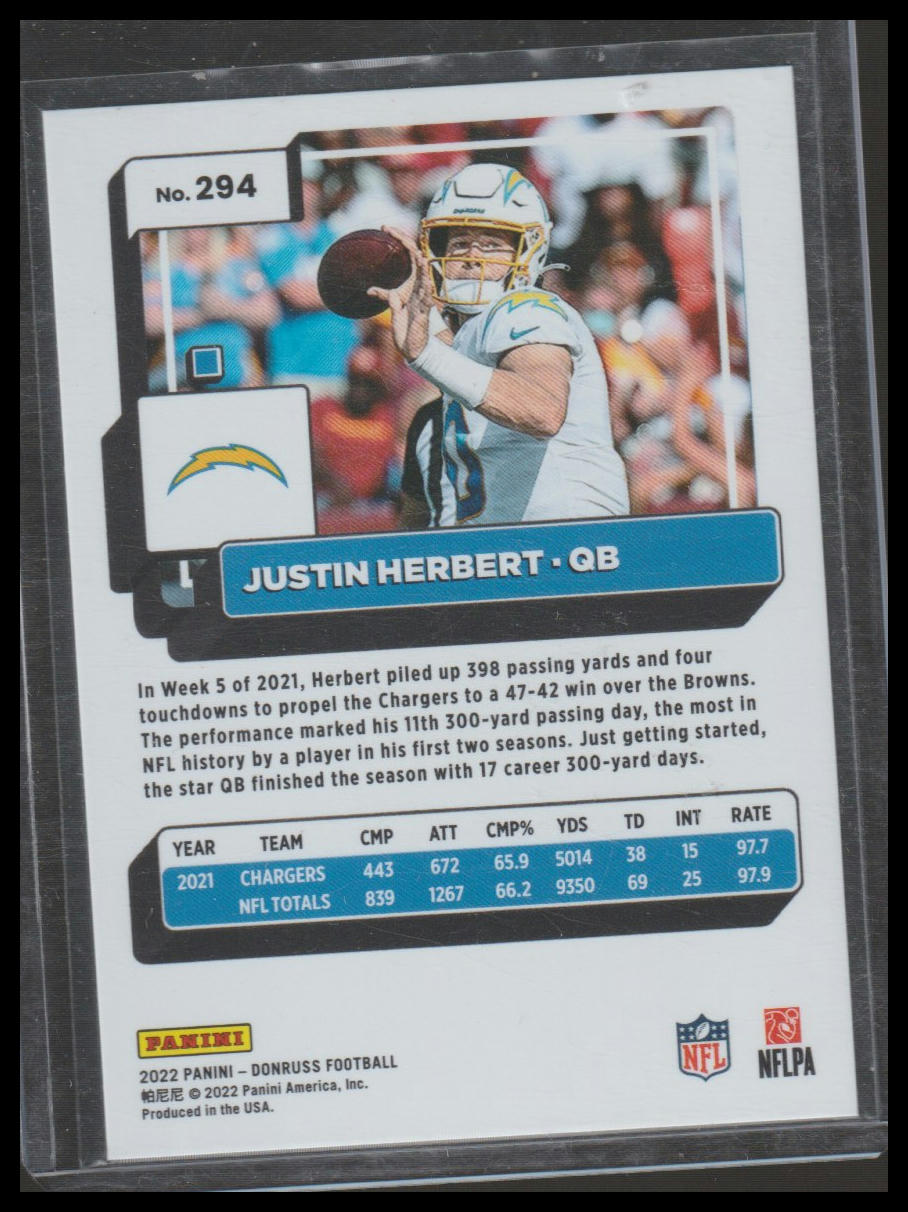2022 Donruss #294 Justin Herbert Premium Press Proof