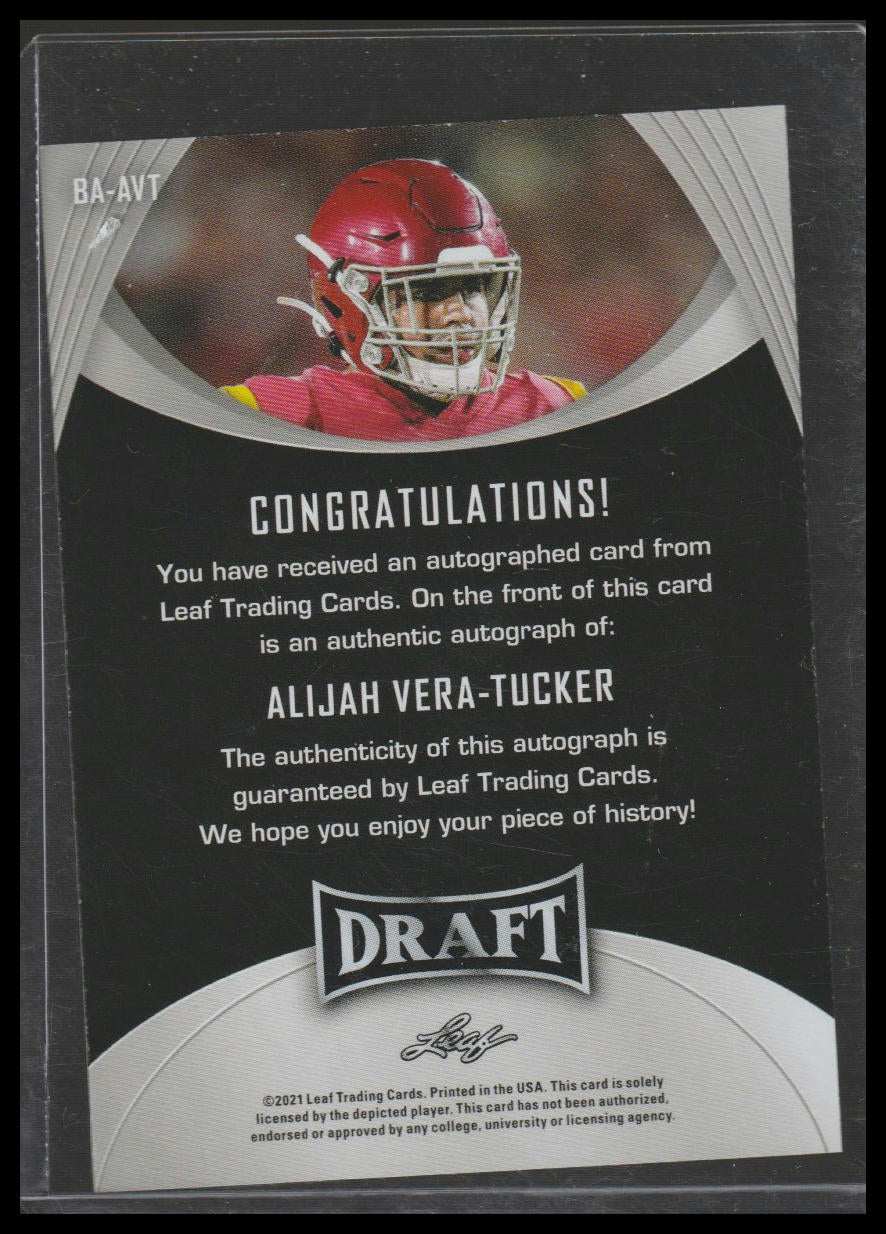 2021 Leaf Draft #BA-AVT Alijah Vera-Tucker Autographs Green