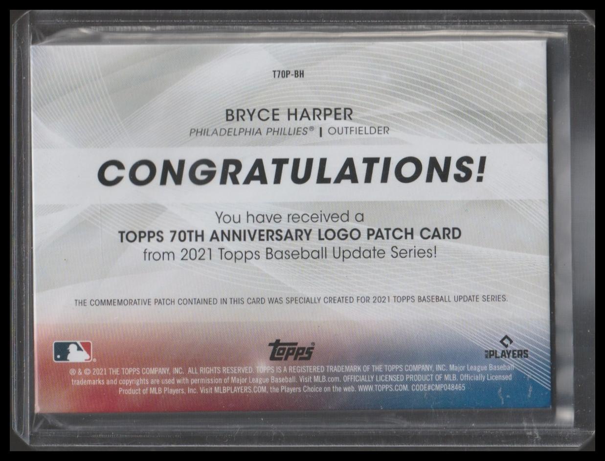2021 Topps Update #T70P-BH Bryce Harper Topps 70th Anniversary Logo Patch