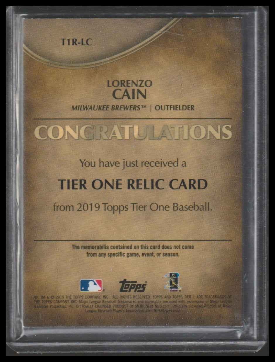 2019 Topps Tier One #T1R-LC Lorenzo Cain Tier One Relics #/375
