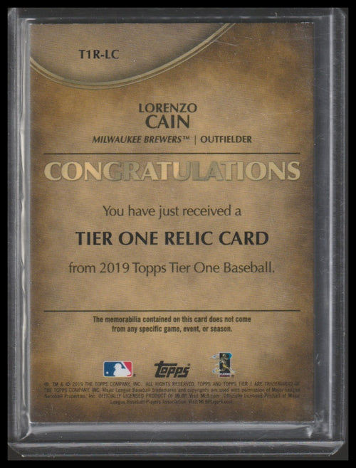 2019 Topps Tier One #T1R-LC Lorenzo Cain Tier One Relics #/375