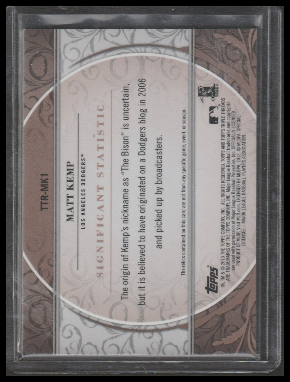 2013 Topps Triple Threads #TTR-MK1 Matt Kemp Relics Sepia #/27