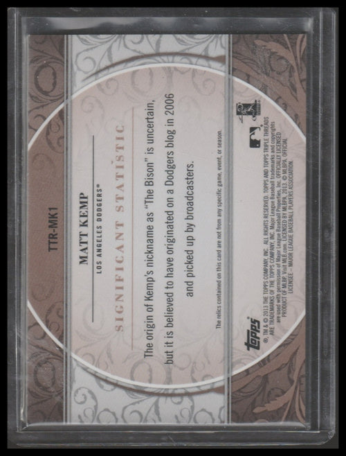 2013 Topps Triple Threads #TTR-MK1 Matt Kemp Relics Sepia #/27