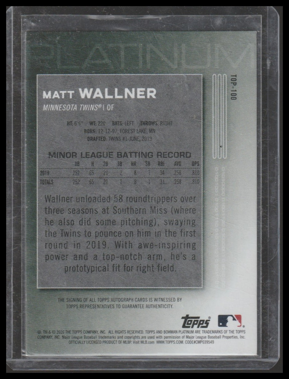 2020 Bowman Platinum #TOP-100 Matt Wallner Top Prospect Autographs